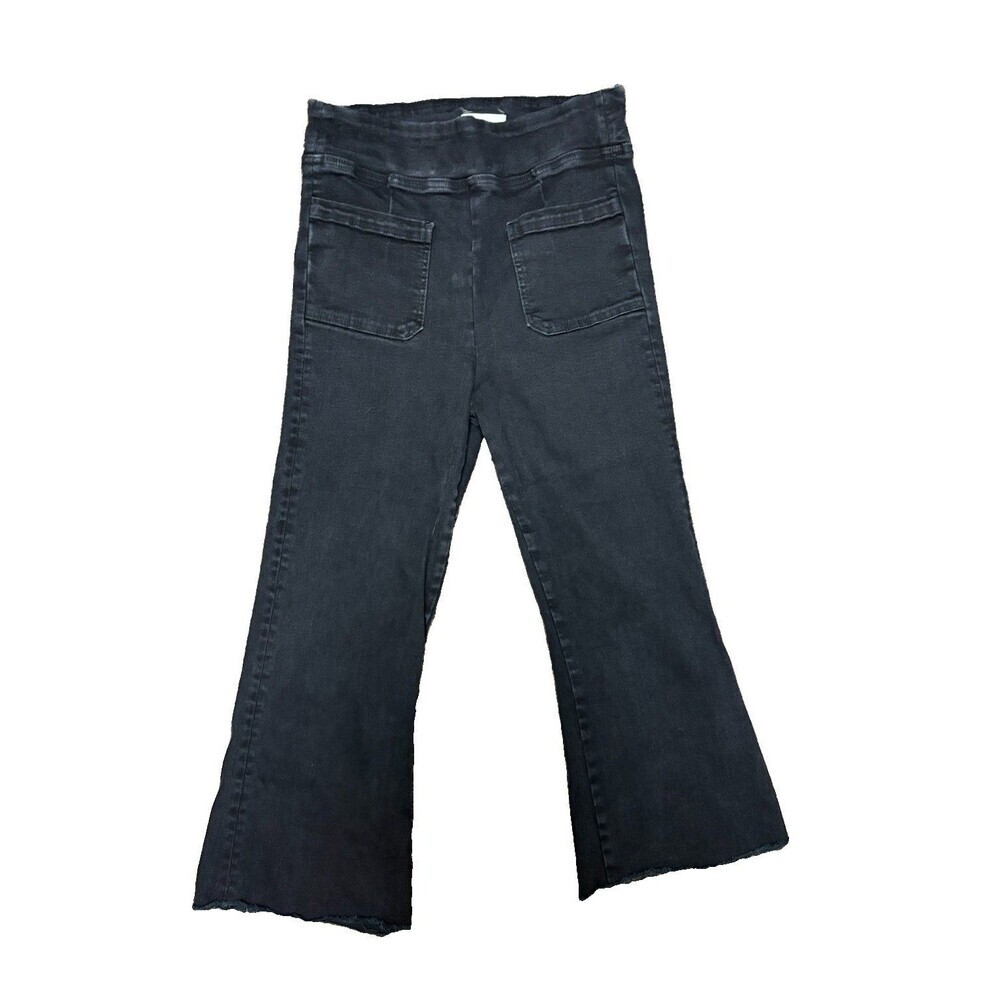 FRAME Cropped Jeans Black Raw Hem Stretch Pull On Kickflare High Rise Women’s 28